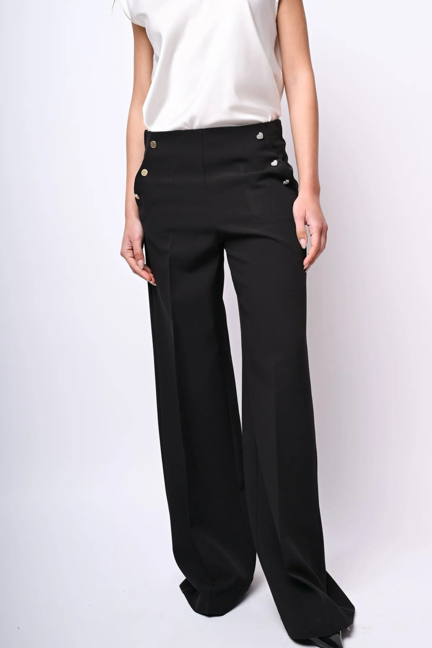Pantaloni a ponte con bottoni gioiello