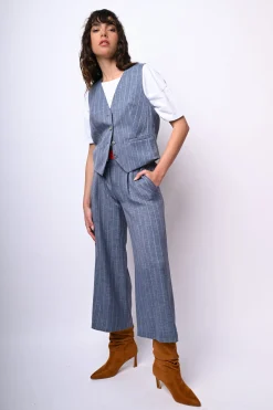 Pantaloni crop a stampa gessata