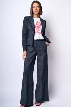 Pantaloni palazzo con vita sfrangiata