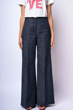 Pantaloni palazzo con vita sfrangiata