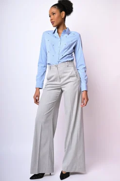 Pantaloni palazzo in gessato lurex