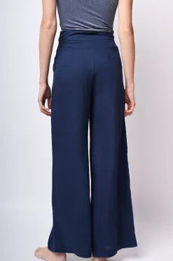 Pantaloni palazzo in lino e viscosa
