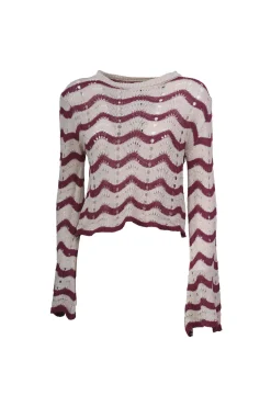 Pull crochet a righe con maniche svasate