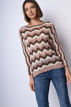 Pull in maglia crochet a righe zig-zag