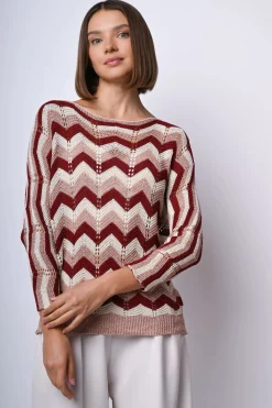 Pull in maglia crochet a righe zig-zag