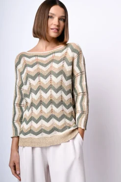 Pull in maglia crochet a righe zig-zag