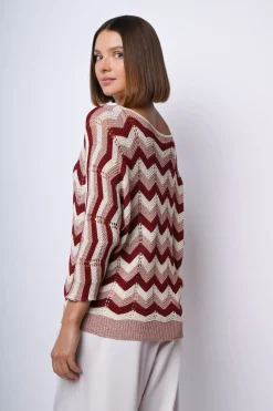 Pull in maglia crochet a righe zig-zag