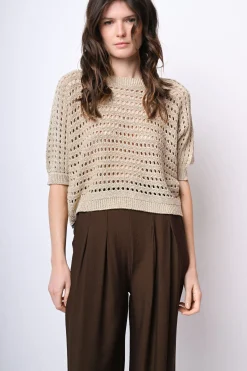 Pull in maglia crochet con fiocco sul retro