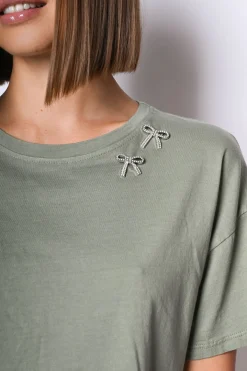 T shirt con fiocchi in strass