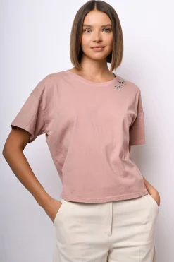 T shirt con fiocchi in strass