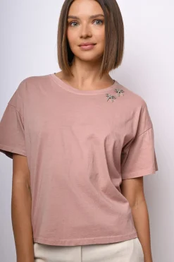 T shirt con fiocchi in strass