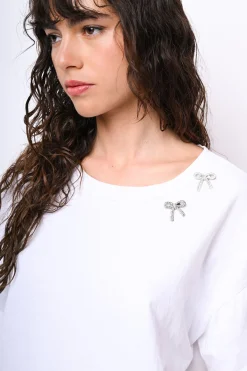 T shirt con fiocchi in strass