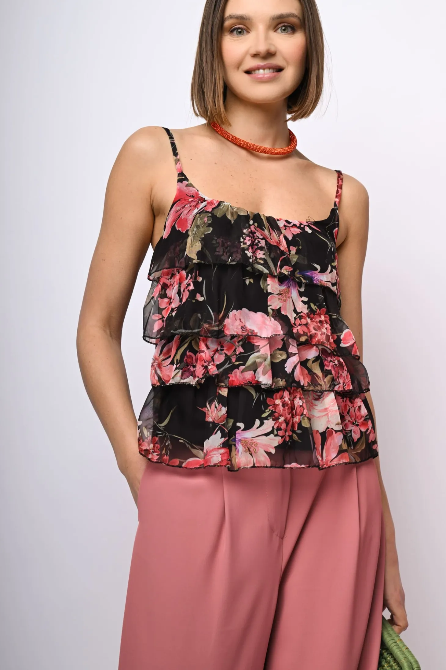 Top a balze con stampa floreale