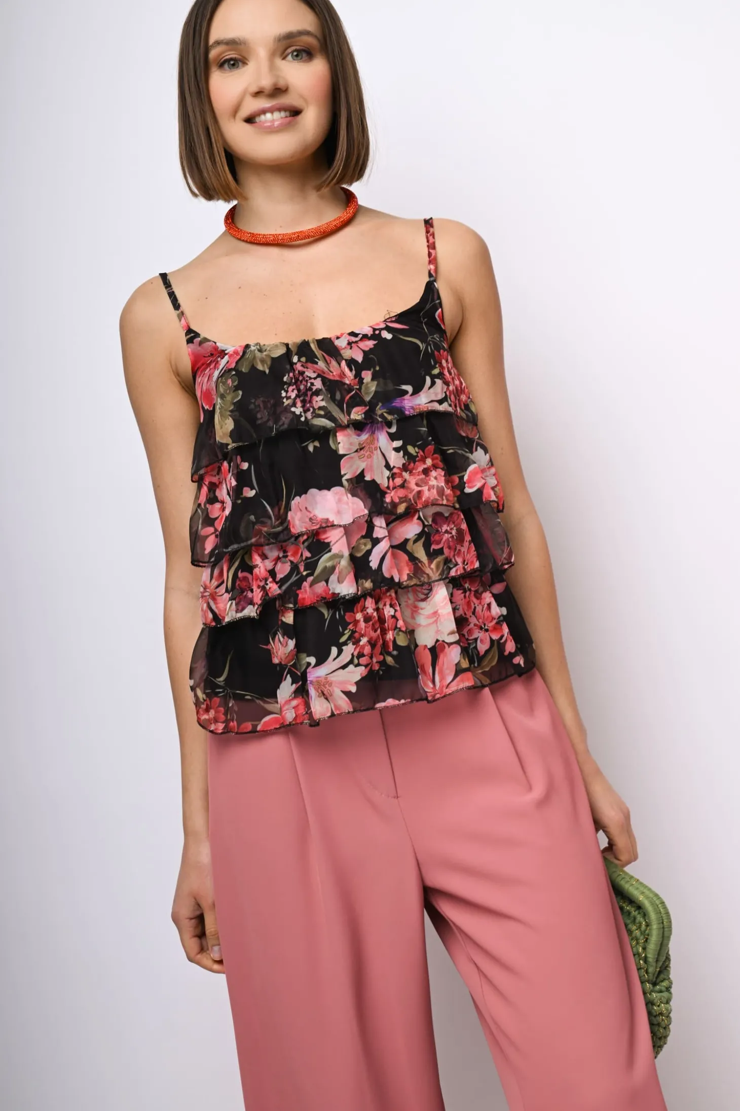 Top a balze con stampa floreale