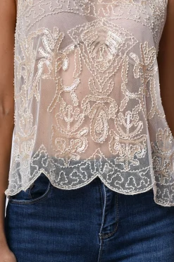 Top con ricami e paillettes