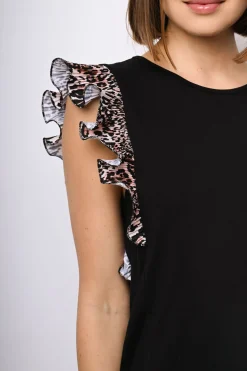 Top con rouches a stampa leopardata