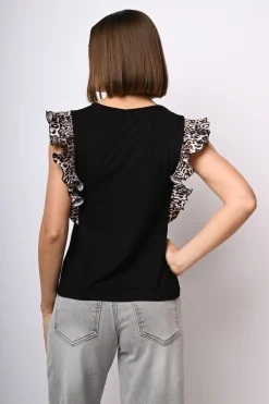 Top con rouches a stampa leopardata