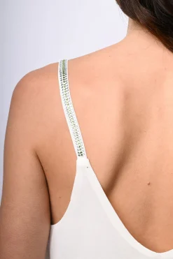 Top con spalline in strass