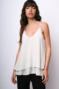Top con spalline in strass