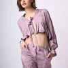 Top crop in jacquard floreale