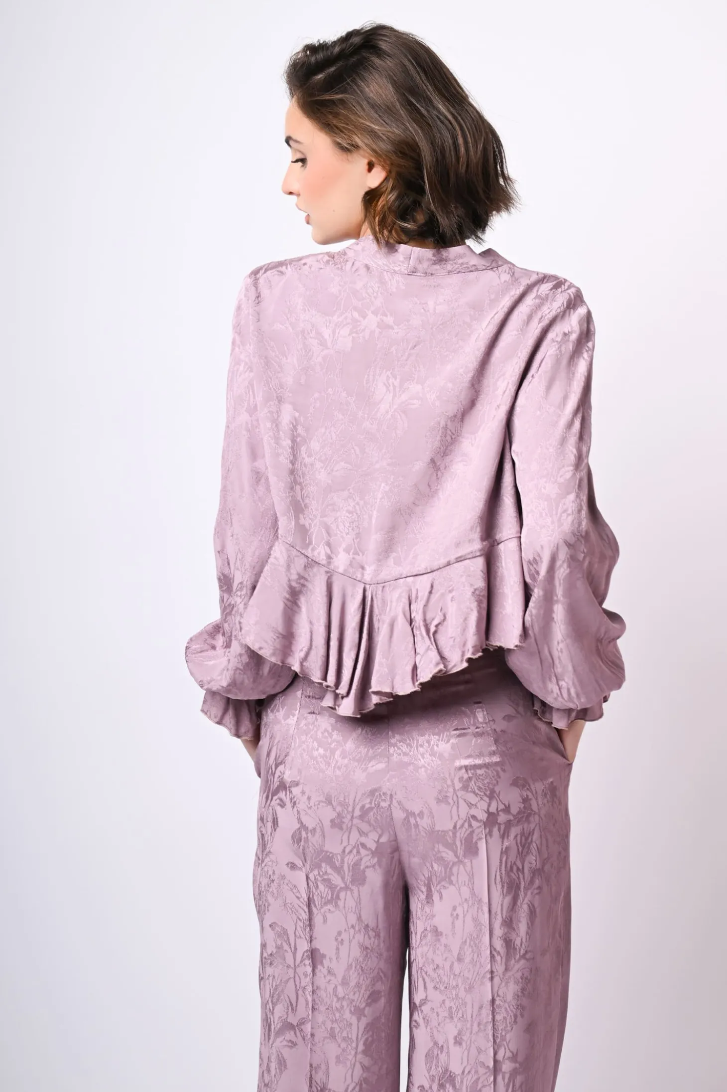Top crop in jacquard floreale