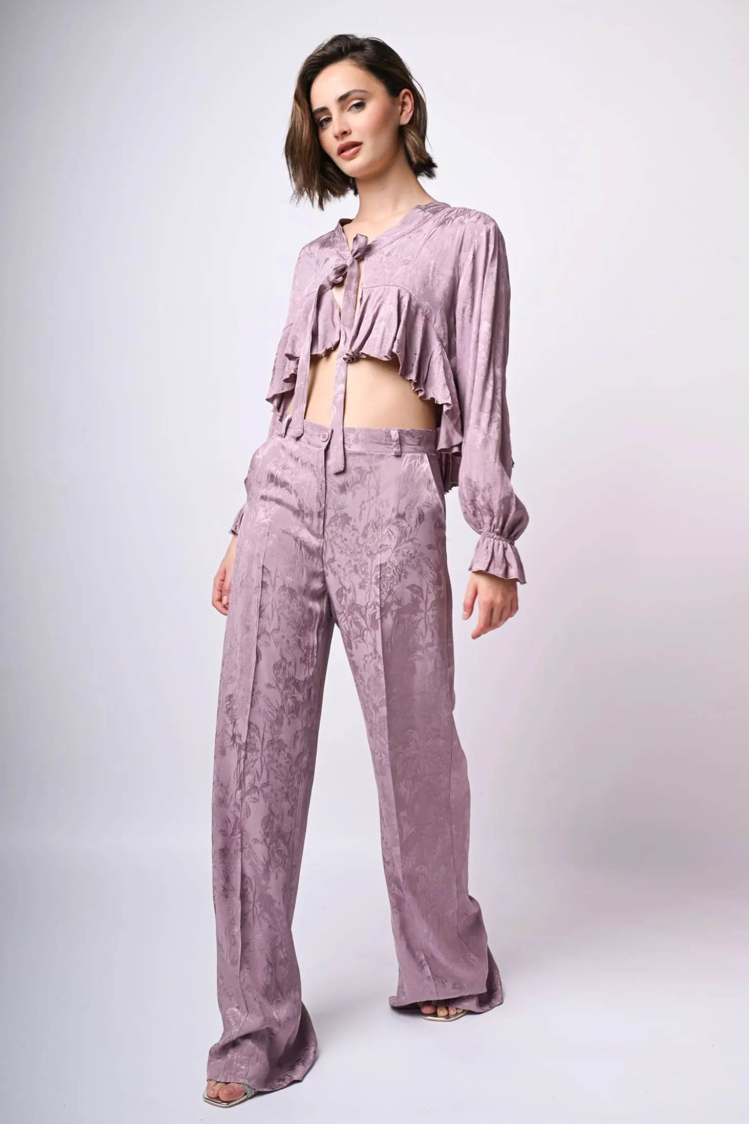 Top crop in jacquard floreale