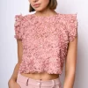 Top crop in pizzo floreale con paillettes