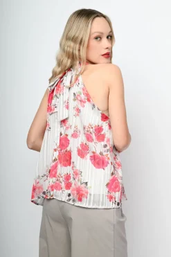 Top fiori rossi con laccio