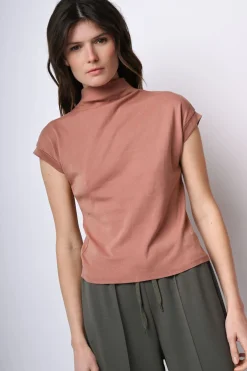 Top in cotone con collo alto