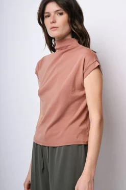Top in cotone con collo alto