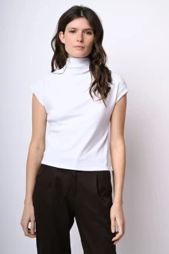 Top in cotone con collo alto