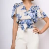 Top in georgette lurex a stampa rose