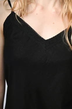 Top in lino e viscosa con pizzo