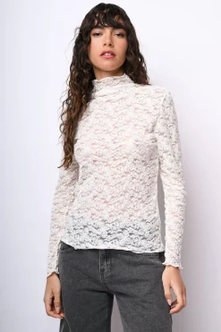 Top in pizzo con scollo a cratere