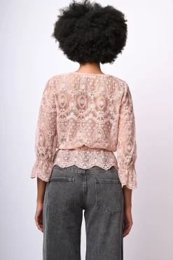 Top in pizzo misto cotone