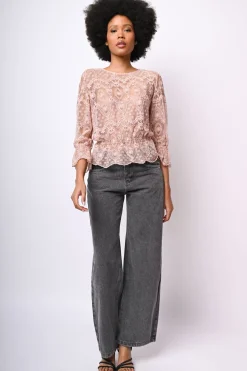 Top in pizzo misto cotone
