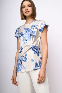 Top in raso a stampa rose