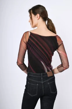 Top in tulle a righe diagonali