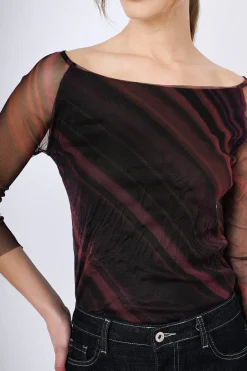 Top in tulle a righe diagonali