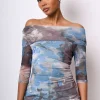 Top in tulle a stampa floreale astratta