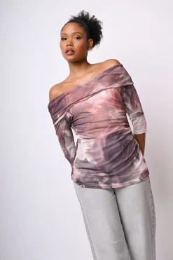 Top in tulle a stampa floreale astratta