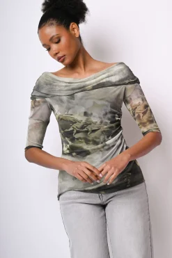 Top in tulle a stampa floreale astratta