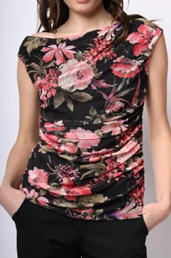 Top in tulle a stampa floreale