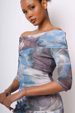 Top in tulle a stampa floreale astratta
