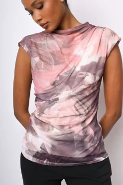 Top in tulle a stampa floreale astratta