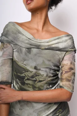 Top in tulle a stampa floreale astratta