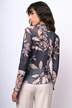 Top in tulle a stampa floreale