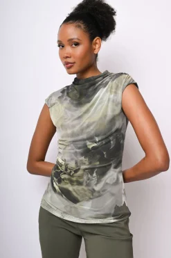 Top in tulle a stampa floreale astratta