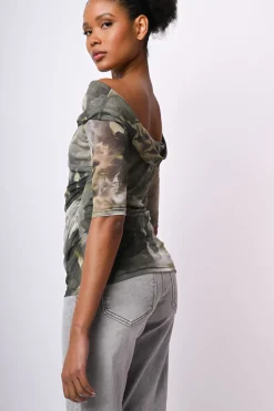 Top in tulle a stampa floreale astratta