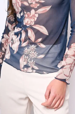 Top in tulle a stampa floreale